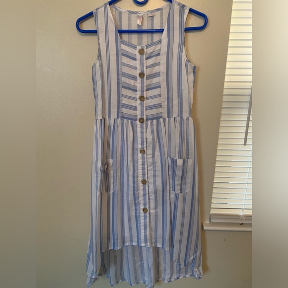 TRENDE GIRL - BLUE & WHITE STRIPED HIGHLOW DRESS - Picture 1 of 5